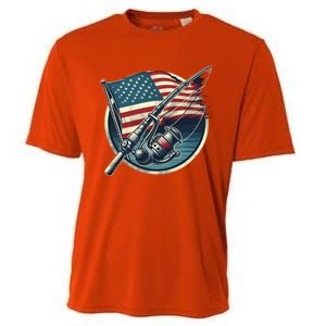 Bass Fishing Fish American Flag Patriotic Fourth Of July Gift Cooling Performance Crew T-Shirt