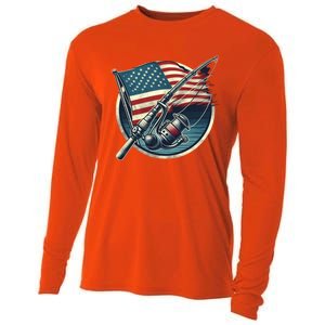 Bass Fishing Fish American Flag Patriotic Fourth Of July Gift Cooling Performance Long Sleeve Crew