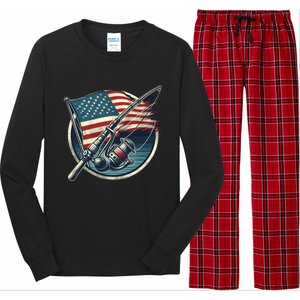 Bass Fishing Fish American Flag Patriotic Fourth Of July Gift Long Sleeve Pajama Set