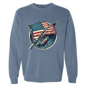 Bass Fishing Fish American Flag Patriotic Fourth Of July Gift Garment-Dyed Sweatshirt