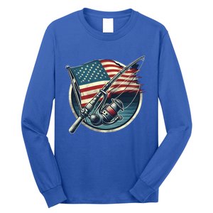 Bass Fishing Fish American Flag Patriotic Fourth Of July Gift Long Sleeve Shirt