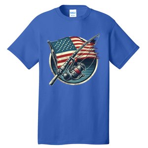 Bass Fishing Fish American Flag Patriotic Fourth Of July Gift Tall T-Shirt