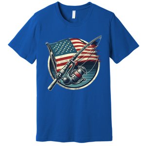 Bass Fishing Fish American Flag Patriotic Fourth Of July Gift Premium T-Shirt