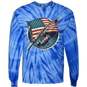 Bass Fishing Fish American Flag Patriotic Fourth Of July Gift Tie-Dye Long Sleeve Shirt