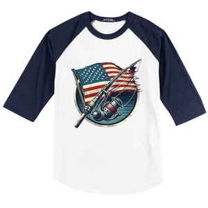 Bass Fishing Fish American Flag Patriotic Fourth Of July Gift Baseball Sleeve Shirt