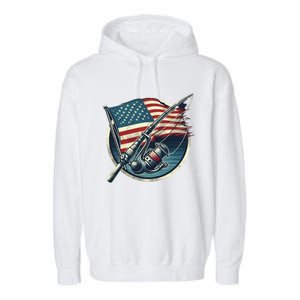 Bass Fishing Fish American Flag Patriotic Fourth Of July Gift Garment-Dyed Fleece Hoodie