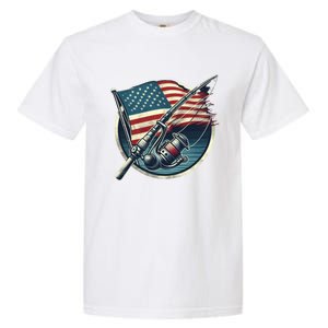 Bass Fishing Fish American Flag Patriotic Fourth Of July Gift Garment-Dyed Heavyweight T-Shirt