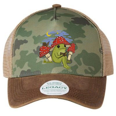 Book Fan Frog with Mushroom Hat Cottagecore Goblincore Legacy Tie Dye Trucker Hat