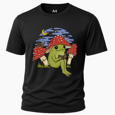 Book Fan Frog with Mushroom Hat Cottagecore Goblincore Performance Shirt