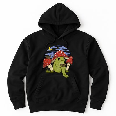 Book Fan Frog with Mushroom Hat Cottagecore Goblincore Hoodie