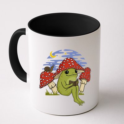 Book Fan Frog with Mushroom Hat Cottagecore Goblincore Mug