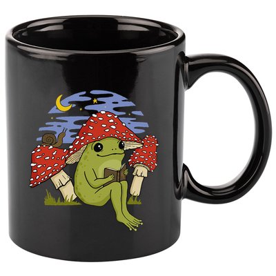 Book Fan Frog with Mushroom Hat Cottagecore Goblincore 11oz C Handle Ceramic Mug