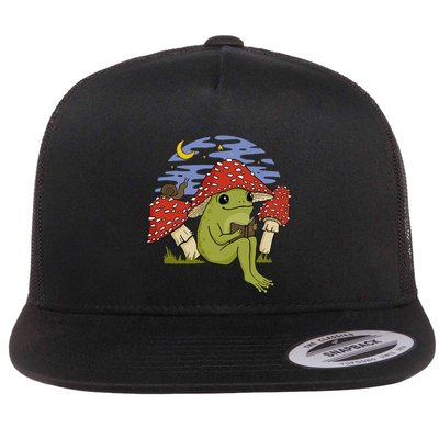 Book Fan Frog with Mushroom Hat Cottagecore Goblincore Flatbill Hat