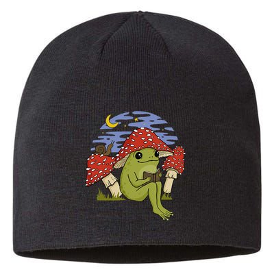 Book Fan Frog with Mushroom Hat Cottagecore Goblincore Sustainable Beanie