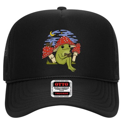 Book Fan Frog with Mushroom Hat Cottagecore Goblincore Trucker Hat
