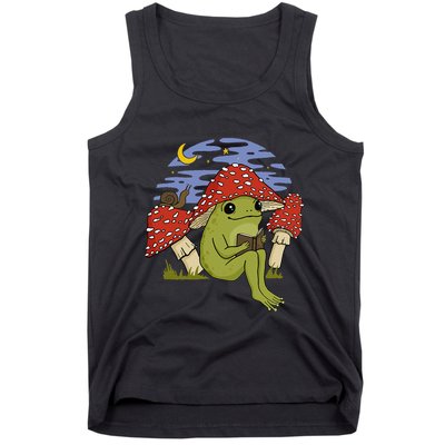 Book Fan Frog with Mushroom Hat Cottagecore Goblincore Tank Top