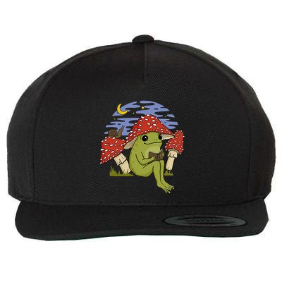 Book Fan Frog with Mushroom Hat Cottagecore Goblincore Wool Snapback Cap