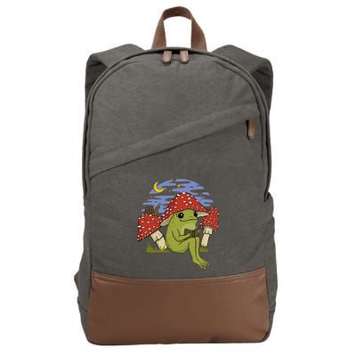 Book Fan Frog with Mushroom Hat Cottagecore Goblincore Cotton Canvas Backpack