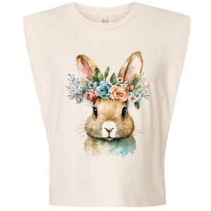 Bunny Floral Flower Crown For easter Spring Garment-Dyed Women's Muscle Tee