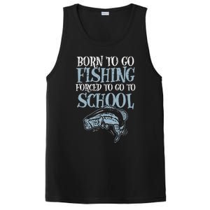 Born Fishing Forced To School Funny Bass Fish FishermanShort Sleeve PosiCharge Competitor Tank