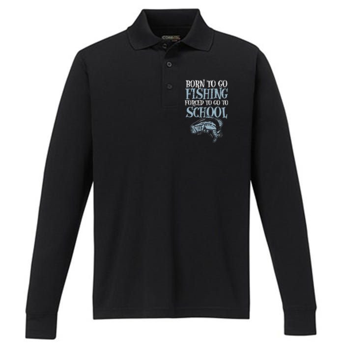 Born Fishing Forced To School Funny Bass Fish Fisherman Performance Long Sleeve Polo