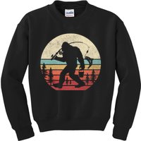 Bigfoot Fishing Funny Retro Sasquatch Dad Kids Sweatshirt