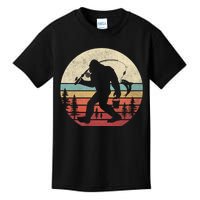 Bigfoot Fishing Funny Retro Sasquatch Dad Kids T-Shirt