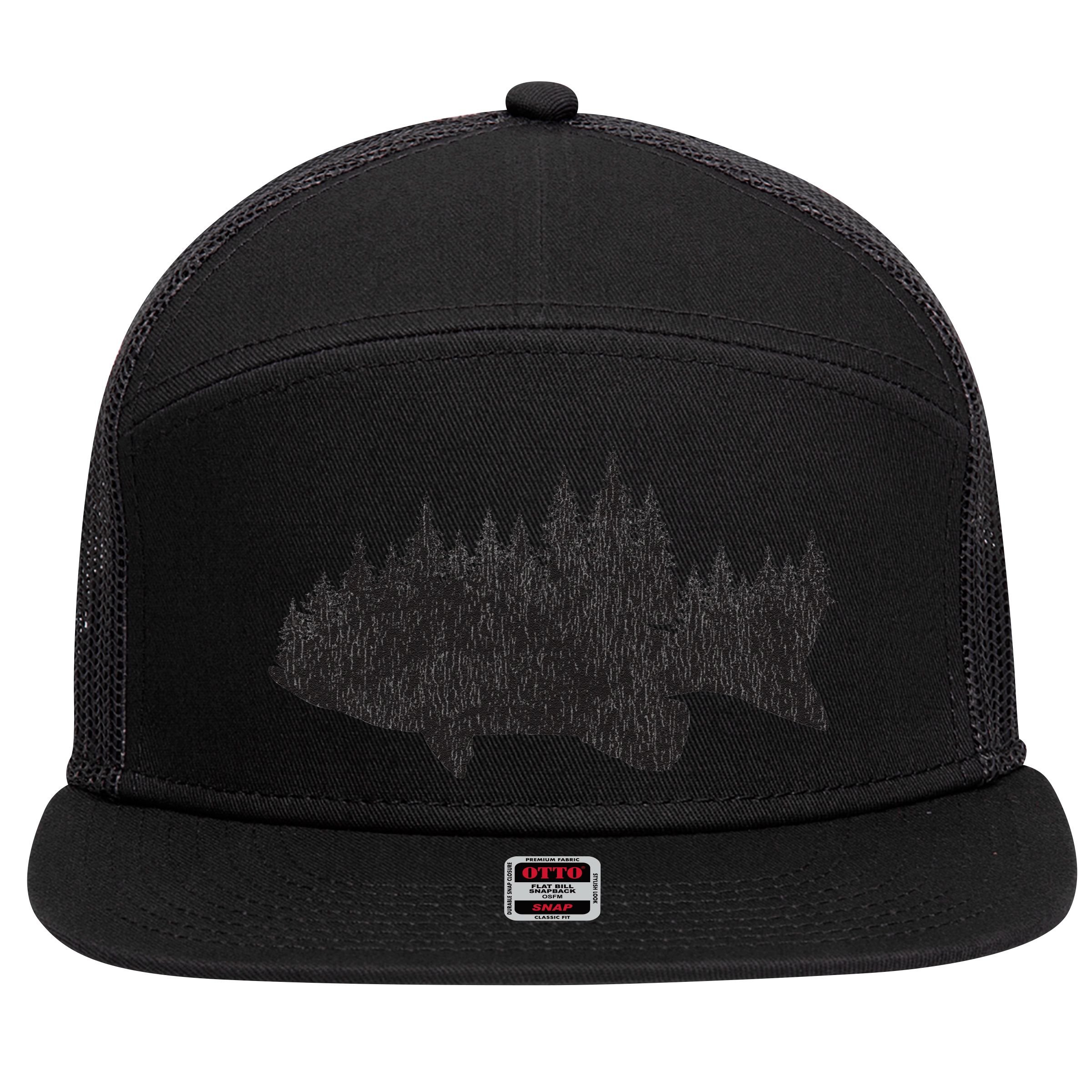 Bass Fishing Forest Largemouth Smallmouth Fisherman 7 Panel Mesh Trucker Snapback Hat
