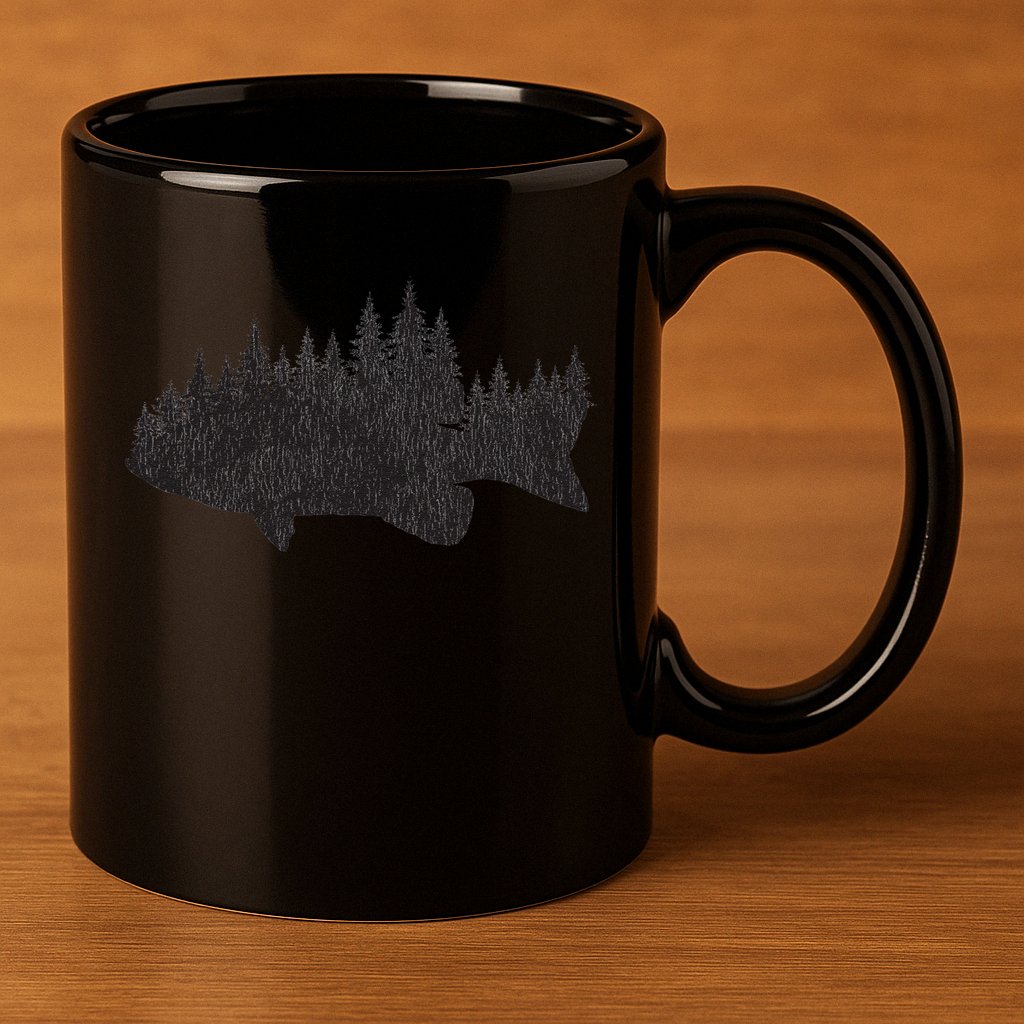 Bass Fishing Forest Largemouth Smallmouth Fisherman 11oz C Handle Ceramic Mug