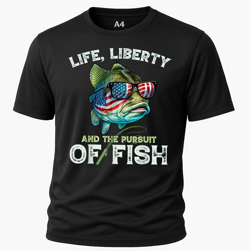 Bass Fish Fishing 4th Of July Fourth American Flag Bass Dad Performance Shirt