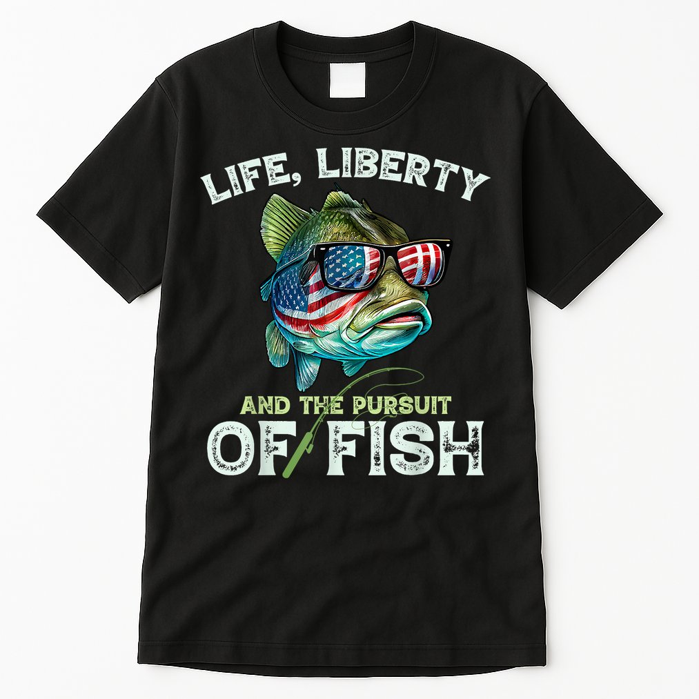 Bass Fish Fishing 4th Of July Fourth American Flag Bass Dad Tall T-Shirt