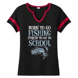 Born Fishing Forced To School Funny Bass Fish Fisherman Boy.s Ladies Halftime Notch Neck Tee