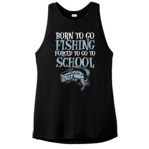 Born Fishing Forced To School Funny Bass Fish Fisherman Boy.s Ladies PosiCharge Tri-Blend Wicking Tank