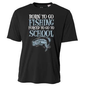 Born Fishing Forced To School Funny Bass Fish Fisherman Boy.s Cooling Performance Crew T-Shirt