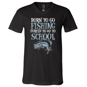 Born Fishing Forced To School Funny Bass Fish Fisherman Boy.s V-Neck T-Shirt