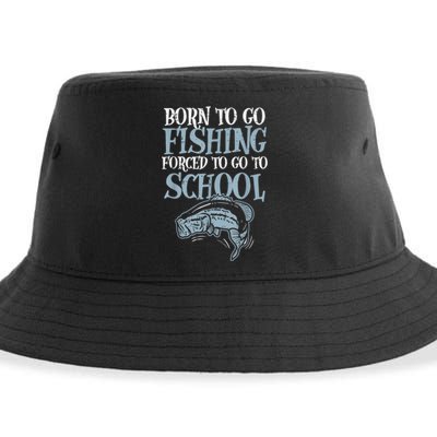 Born Fishing Forced To School Funny Bass Fish Fisherman Boy.s Sustainable Bucket Hat