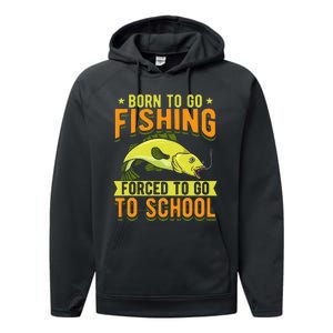 Born Fishing Forced To Go School Funny Fish Performance Fleece Hoodie