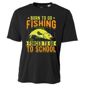 Born Fishing Forced To Go School Funny Fish Cooling Performance Crew T-Shirt