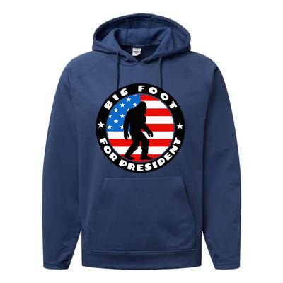 Big Foot For President Usa Flag Sasquatch Silhouette Performance Fleece Hoodie