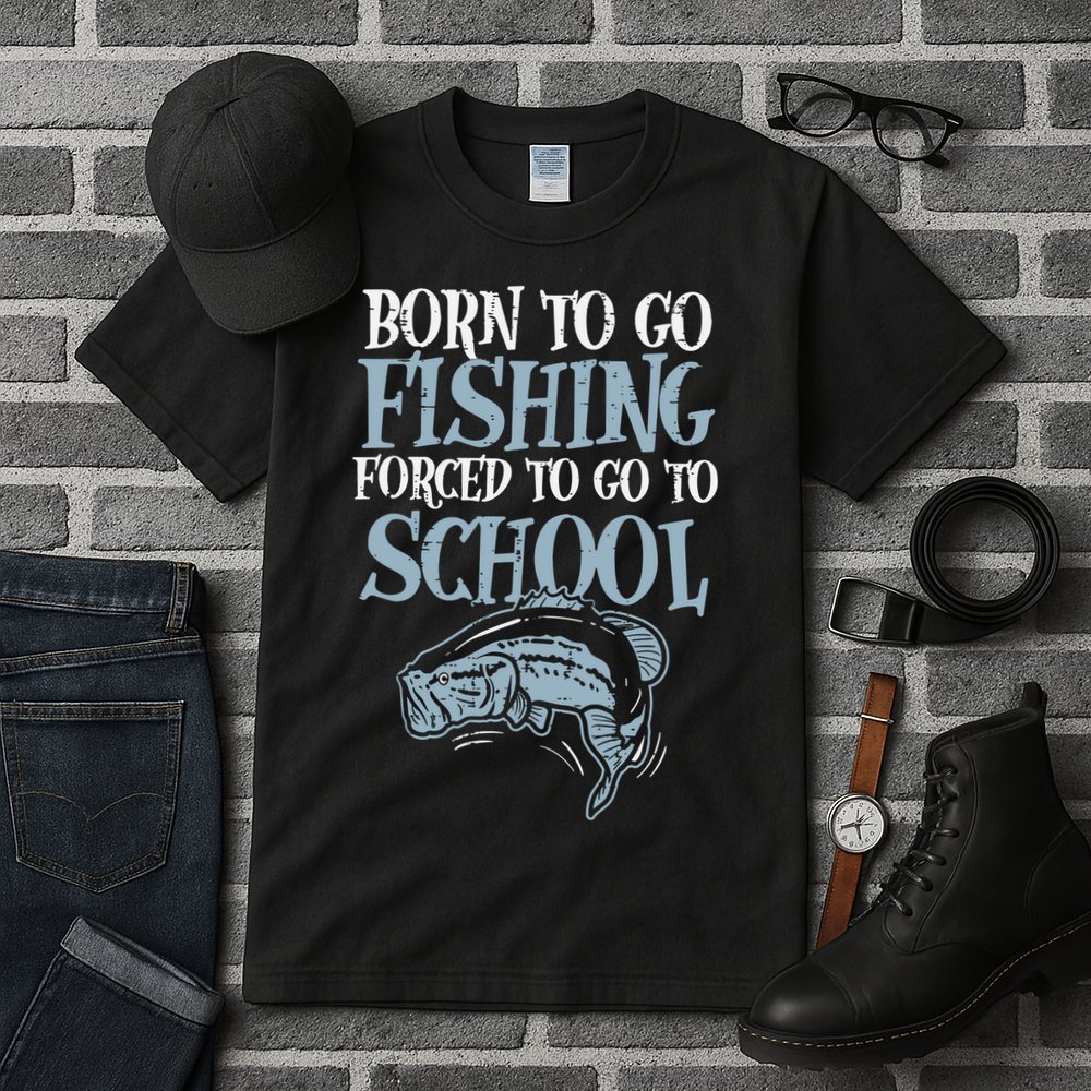 Born Fishing Forced To School Funny Bass Fish Fisherman Tall T-Shirt