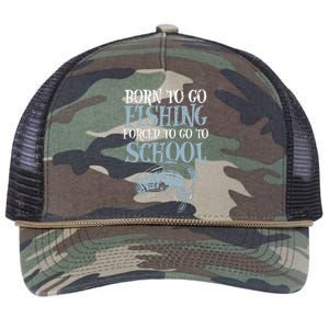 Born Fishing Forced To School Funny Bass Fish Fisherman Retro Rope Trucker Hat Cap