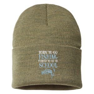 Born Fishing Forced To School Funny Bass Fish Fisherman Sustainable Knit Beanie