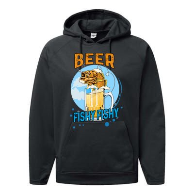 Beer Fishy Fishy Beer Fish Lover Funny Blue Sky Performance Fleece Hoodie