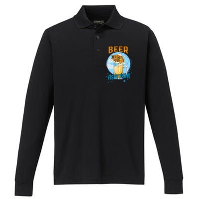 Beer Fishy Fishy Beer Fish Lover Funny Blue Sky Performance Long Sleeve Polo