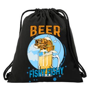 Beer Fishy Fishy Beer Fish Lover Funny Blue Sky Drawstring Bag