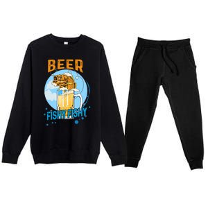 Beer Fishy Fishy Beer Fish Lover Funny Blue Sky Premium Crewneck Sweatsuit Set