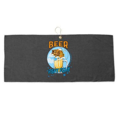 Beer Fishy Fishy Beer Fish Lover Funny Blue Sky Large Microfiber Waffle Golf Towel