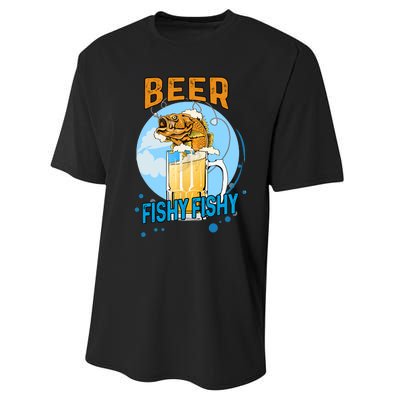 Beer Fishy Fishy Beer Fish Lover Funny Blue Sky Performance Sprint T-Shirt