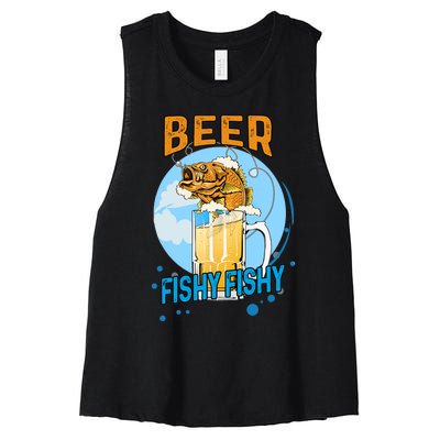 Beer Fishy Fishy Beer Fish Lover Funny Blue Sky Women's Racerback Cropped Tank