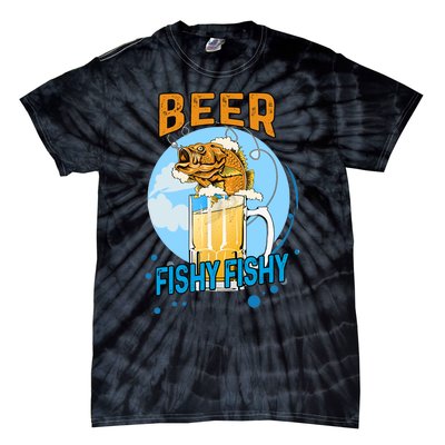 Beer Fishy Fishy Beer Fish Lover Funny Blue Sky Tie-Dye T-Shirt